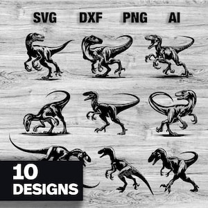 10 Raptor Cut Files | Raptor Dinosaur Vector Graphic Silhouette, Cameo, Cricut SVG, PNG, Dxf, Ai Cut Files, Instant Download Bundle Pack