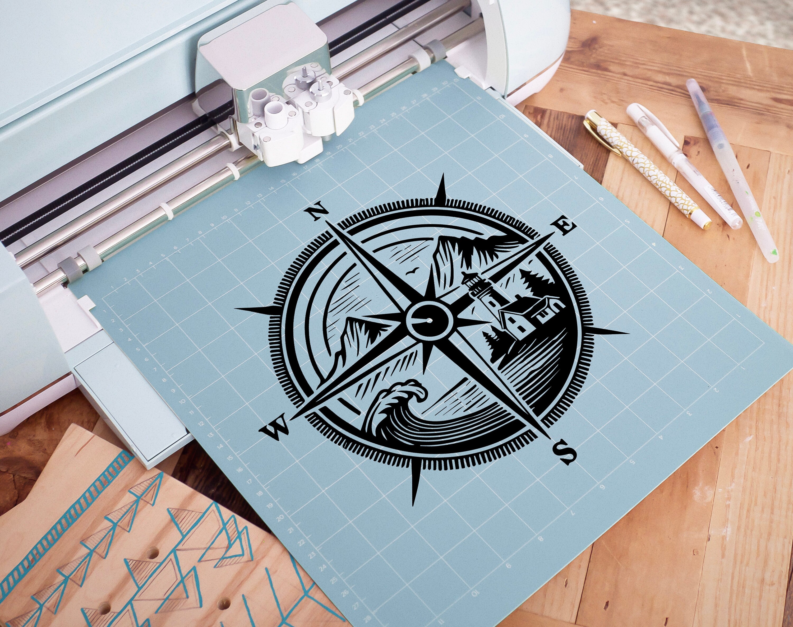 Compass Lighthouse Cut File | Mountain Compass Rose Vector Graphic ...