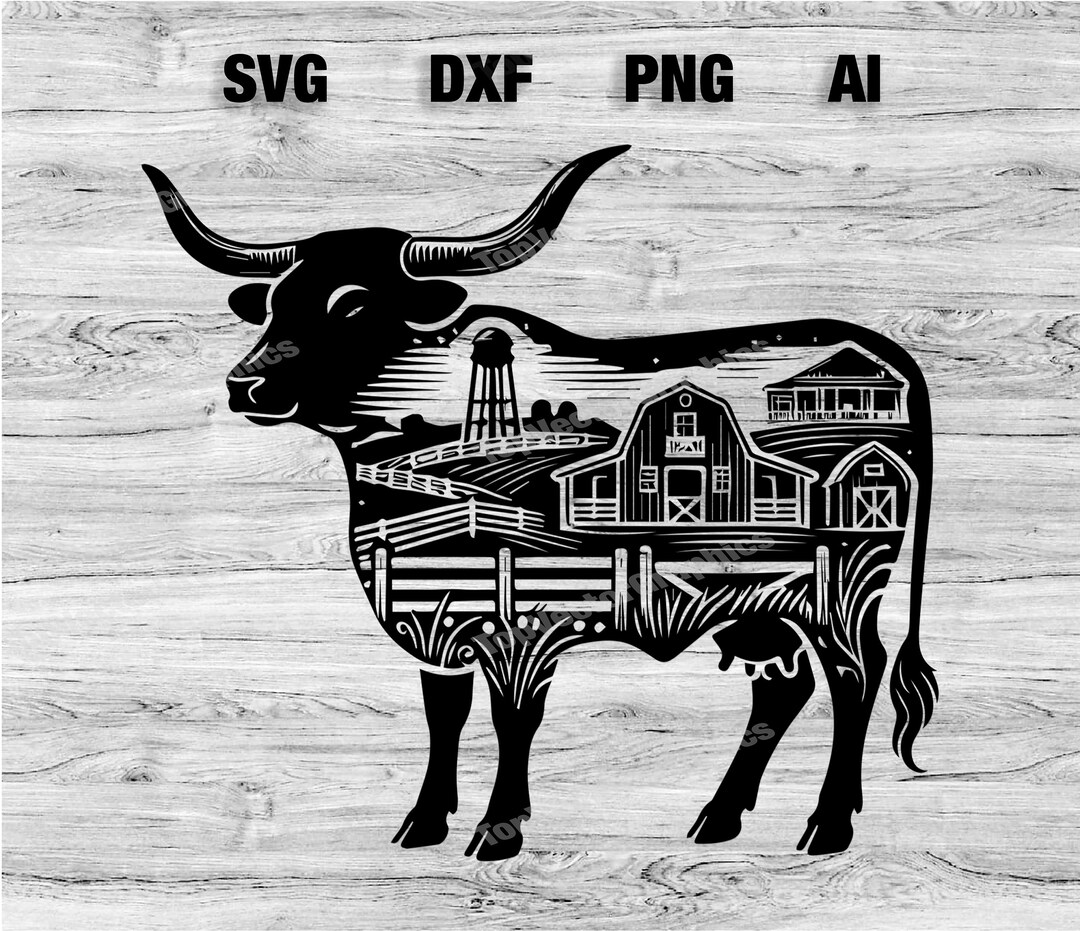 Longhorn Ranch Scene Cut File | Wild West Cow Graphic Wall Art