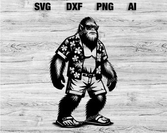 Bigfoot Beach Outfit Cortar archivos / Bigfoot Vacation Vector Silhouette, Cameo, Cricut SVG, PNG, Dxf, Ai, Descarga instantánea Láser listo