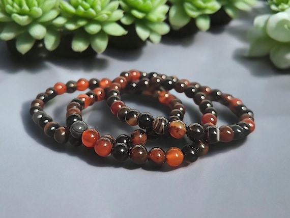 Sardonyx Agate Stone Beaded Bracelet | Boho Energy Healing Jewelry for Men & Women