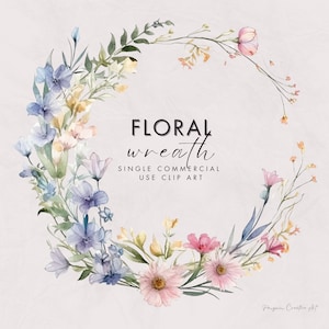 Wildflower Wreath Clip Art,  SINGLE IMAGE, Commercial Use // Transparent PNGs, Floral Wreath Clipart, Florals, Botanical, Invitation