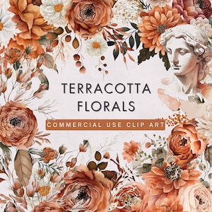 Terrakotta Blumen Clipart Pack, kommerzielle Nutzung / / Herbst Hochzeit, Herbst Blumen, Hochzeit Clipart, Boho Floral Aquarell Png, Statue Clipart
