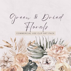 Ensemble de cliparts fleurs séchées, cliparts mariage | Rose pivoine Monstera | Plantes séchées à l'aquarelle | Clipart printemps | Fleurs d'automne