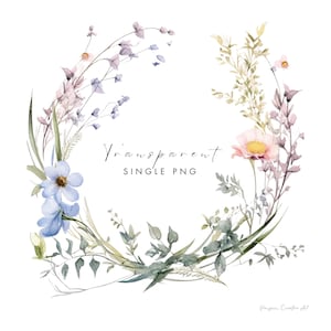 Wildflower Wreath clipart, SINGLE IMAGE, Wildflower Clipart, Delicate Flowers, Watercolor Flower, Floral Clipart, Wedding Invitations, PNG