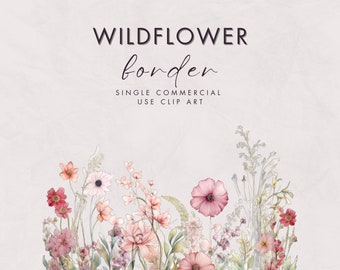 Floral Border Clip Art,  SINGLE IMAGE, Commercial use, Transparent PNGs // Floral Borders, Flowers Arrangements,  Meadow WildFlowers Clipart