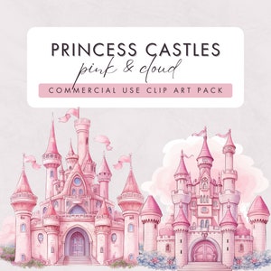 Paquete de imágenes prediseñadas del Castillo de la Princesa en Crayón Rosa, Uso Comercial // Reino de Cuento de Hadas, Castillo Mágico, Imágenes Prediseñadas de la Habitación de las Niñas