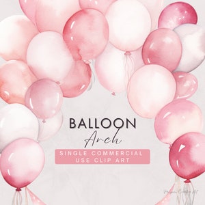 Balloon Arch Clip Art, SINGLE IMAGE, commercieel gebruik, transparante PNGs, blauwe ballon, aquarel ballonboog, ballon clipart, roze