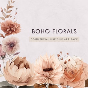 Boho Florais Clipart | Clipart de outono | Flor aquarela Boho | Flor Seca | Flor Boho | Casamento no outono | Uso comercial
