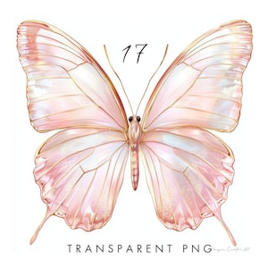 17 imágenes prediseñadas de mariposa PNG, mariposa rosa dorada, mariposa de acuarela, linda, hermosa mariposa, rosa dorada, sublimación dtf, perla dorada