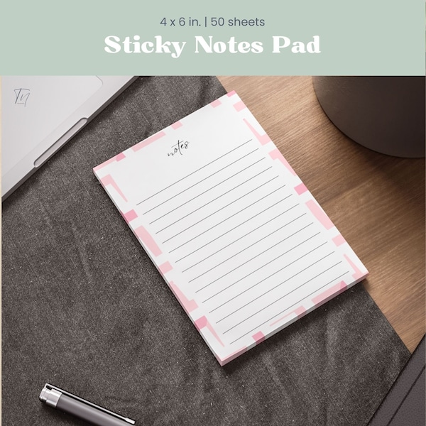 Lined Sticky Notes Pad Pink Border To Do List Notepad Daily Planner Pads Post-it Bucket List Note Pad Back to School Gift Housewarming Gift