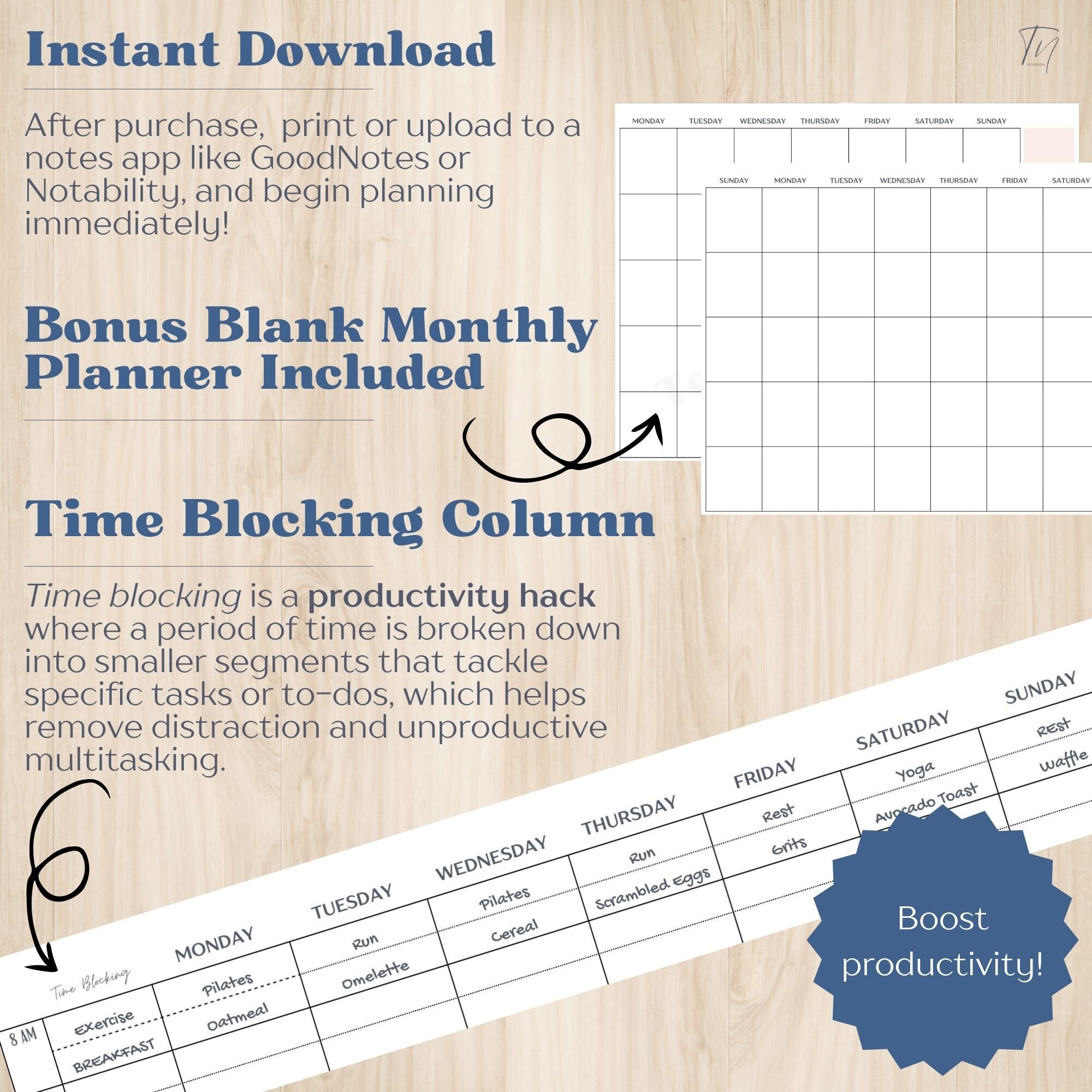 Minimalist Weekly Planner Printable, Weekly Reflection, Schedule by Hour, Digital Download ...