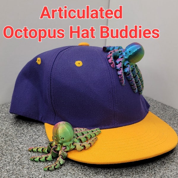 Mini Creatures Articulated Octopus Collectible Pin -Bucket Hat Pets- 3 Size Options! Customizable Eco-Friendly PLA Plastic