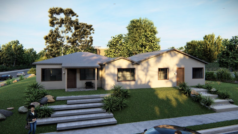 Single Family Dwelling Duplex Unit 3 bedroom 3 bathroom 2 bedroom 1 bathroom 1900 sq. ft. floor plan design image 1