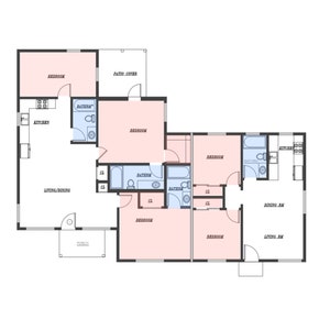 Single Family Dwelling Duplex Unit 3 bedroom 3 bathroom 2 bedroom 1 bathroom 1900 sq. ft. floor plan design image 2