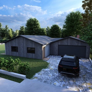 Gable Modern ADU House, 2 Bedroom, 2 bathroom, 1 garage - 1200 sq ft. Floor Plan