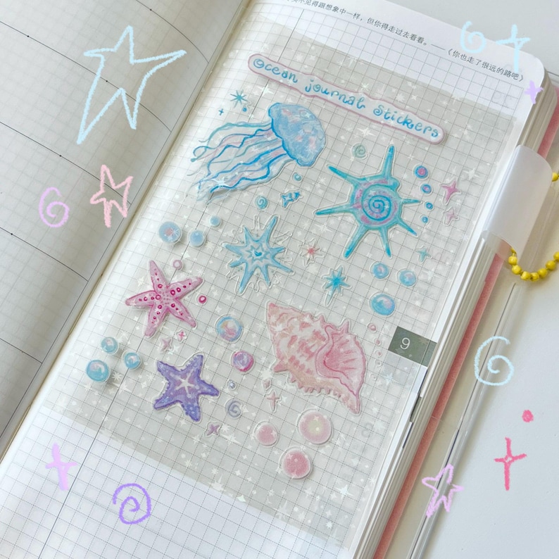 Ocean Sticker Sheet | Journal Stickers | Clear Stickers | Jellyfish ...