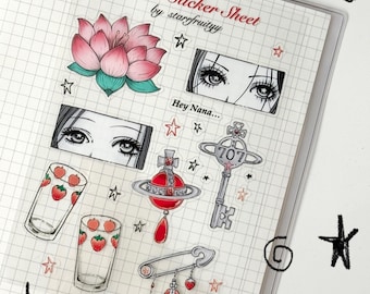 Nana Sticker Sheet | Journal Stickers | Clear Stickers | Anime | Vivienne Westwood | Hachi | Strawberry