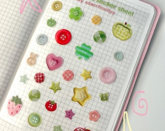 Buttons Sticker Sheet | Journal Stickers | Clear  Stickers | Buttons / Whimsy / Twee