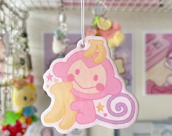 Pink Monkey Air Freshener | Lychee Scent | Car Accessory | Room Decor | Scented Lucky Charm | Sanrio | Chi Chai Monchan