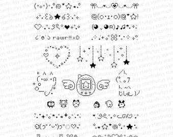 Pixel Temporary Tattoo Sheet | Flash Tattoo Design | Handmade Tattoos | Y2K / Black and White / Kaomoji / Tamagotchi |