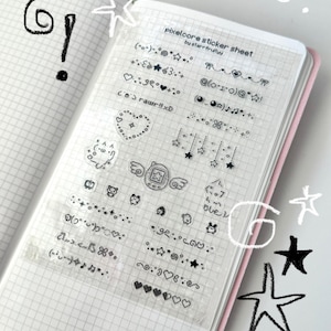 Pixel Kaomoji Sticker Sheet | Journal Stickers | Clear  Stickers | Tamagotchi / Emoticon / Kaomoji / Pixel / Glitter Finish