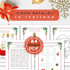 Christmas gift idea for children, activity pages for children in Italian, Christmas coloring pages for children, printable pages.