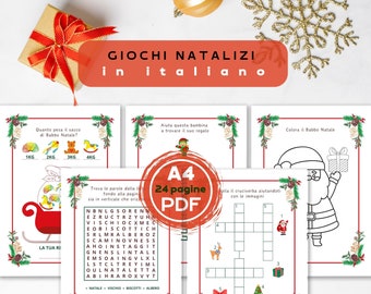 Christmas gift idea for children, activity pages for children in Italian, Christmas coloring pages for children, printable pages.