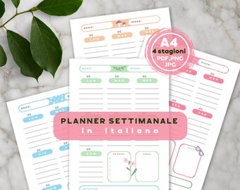 Weekly planner 2024, agenda 2024, digital agenda in Italian weekly agenda in Italian, undated agenda planner pdf