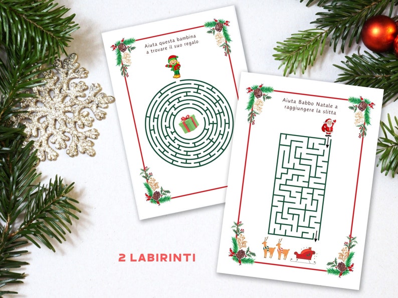 Idea regalo di Natale per bimbi, pagine di attività per bambini in italiano, pagine da colorare natalizie per bimbi, pagine stampabili. immagine 3