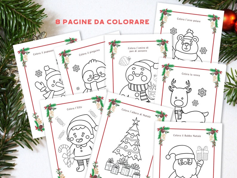 Idea regalo di Natale per bimbi, pagine di attività per bambini in italiano, pagine da colorare natalizie per bimbi, pagine stampabili. immagine 4