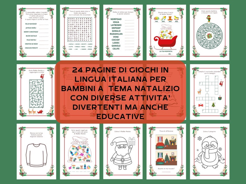 Idea regalo di Natale per bimbi, pagine di attività per bambini in italiano, pagine da colorare natalizie per bimbi, pagine stampabili. immagine 2