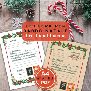 Carta imprimible a Papá Noel en italiano, carta de Papá Noel descargable, carta de Papá Noel en italiano, Navidad niños