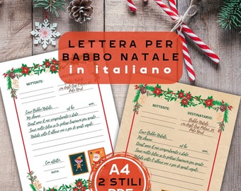 Printable letter to Santa Claus in Italian, downloadable Santa Claus letter, Santa Claus letter in Italian, Christmas children