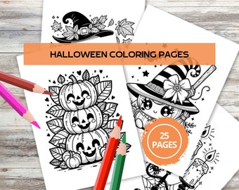 Halloween coloring pages for children, kawaii halloween, printable pages with coloring pages, Halloween games, children's books