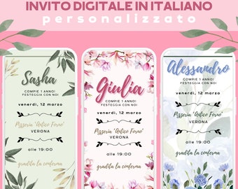 Digital invitation in Italian, digital birthday invitation, digital invitation, gender neutral invitation, personalized invitation, digital pink invitation