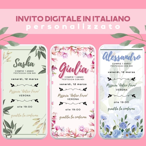 Invito digitale in italiano, invito digitale compleanno, invito digitale, invito genere neutro, invito personalizzato, invito rosa digitale