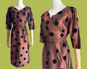 1950s Cut-Velvet Polka Dot Dress | Original Vintage