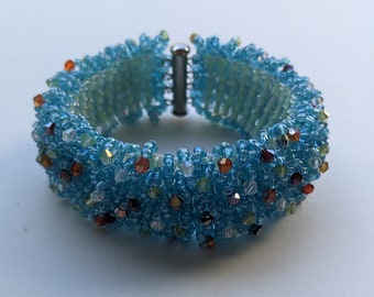 Bead Woven Cuff Bracelet: Czech Crystal Magic Carpet Design