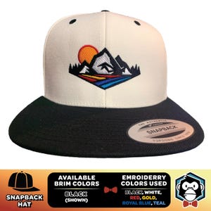 Mountain Reflection Snapback Hat – Embroidered Nature Cap for Hikers & Outdoorsy Folks – Retro Landscape Adventure Gift for Him or Her