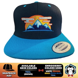 Sunset Mountain Snapback Hat – Embroidered Adventure Cap for Nature Lovers, Hikers & Outdoor Explorers – Retro Landscape Baseball Hat