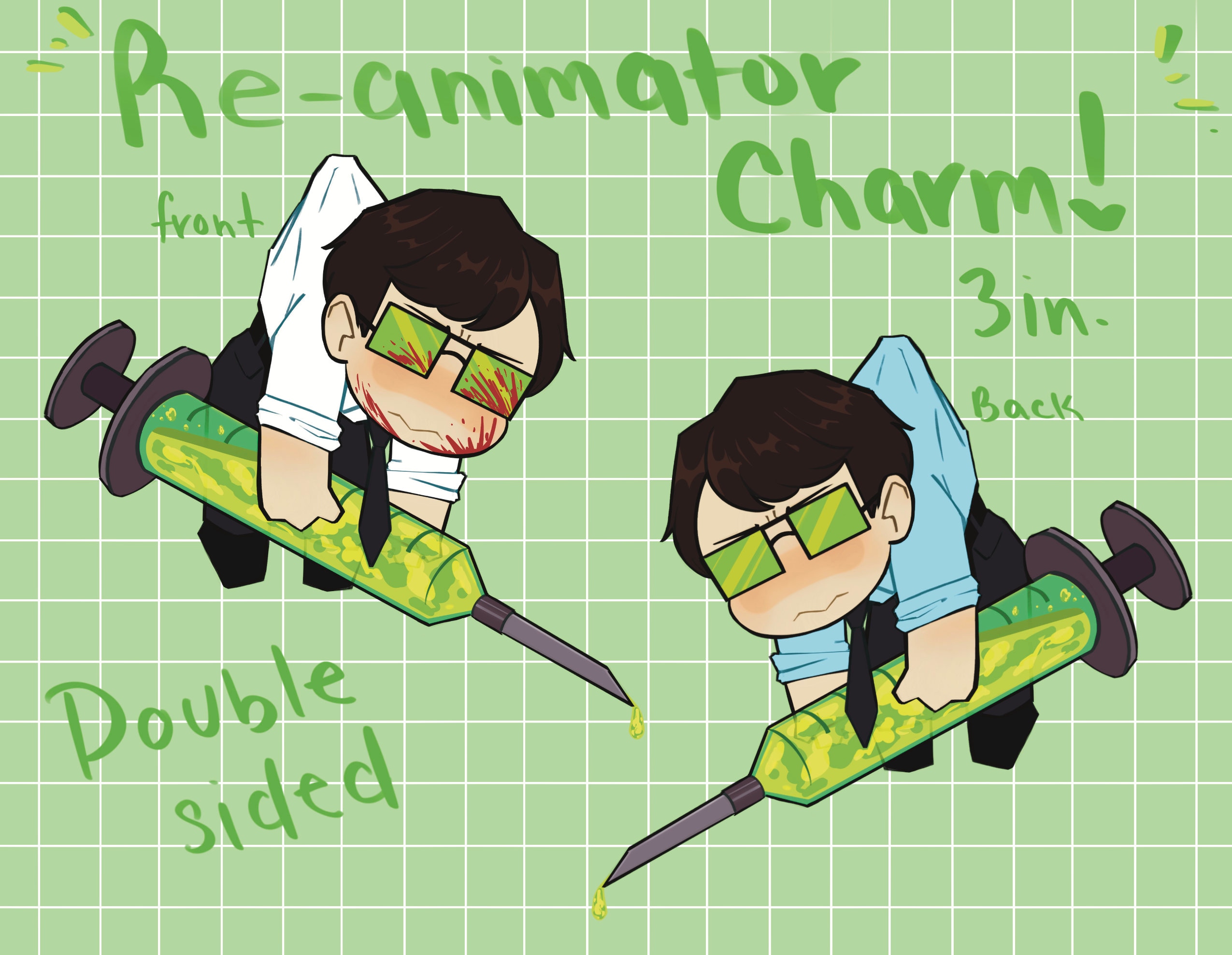 Herbert West Re-Animator - 3in Double Sided Acrylic Charm