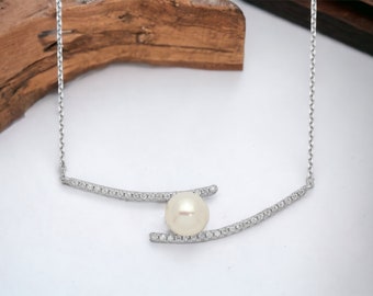 Sterling Silver Pearl Necklace, Fresh Water Cultured Pearl Fancy Necklace,