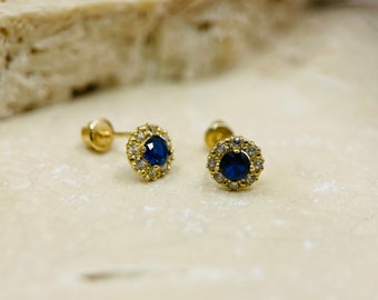 14K Gold Sapphire Gemstone Earrings • September Birthstone Earrings • Screwback Earrings