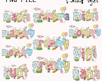 Bundle Mama Nana Mimi Pâques Peeps Png, Pâques Mama Bunny Mimi Bunny Designs rétro sublimation, Joyeuses Pâques Nana Gigi, Lapin de Pâques Png