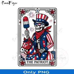 La carte de tarot squelette patriote Amérique du 4 juillet PNG, conception de sublimation du 4 juillet, conception de png des Etats-Unis, chemise du Memorial Day, png patriotique