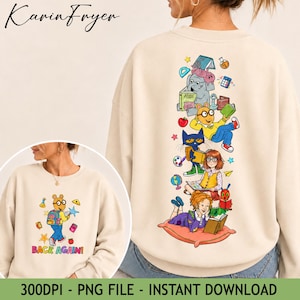 Back Again Arthur Cartoon Back To School PNG, Vertical Stack Classic Childrens Book Characters Sublimation Digital Download