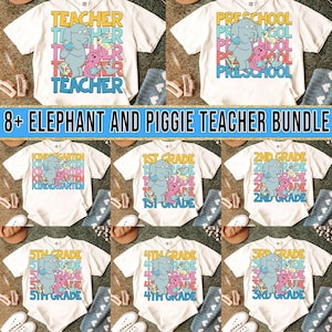 8+ Teacher Elephant And Piggie PNG Bundle, Back To School Png Perfect Gift for Kids Png, Cute Retro Teacher Shirt Design, 1st/2nd/3rd Grade