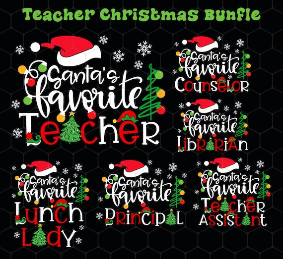 Teacher Christmas Png Bundle, Teacher Claus Png, Trendy Christmas Png, Teacher Christmas Shirt, Santa's Favorite Teacher Png, Christmas Tree