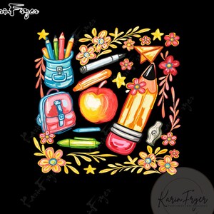 Floral Teacher Pencil PNG, Coquette Teacher Back To School Png, 1st Day Of School Png, Boho Floral Teacher Png, Brushstroke, School Girl Png
